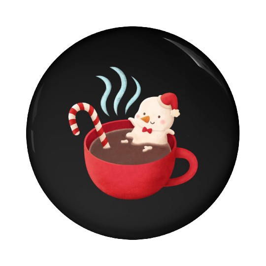 Cute Snowman in Hot Cocoa Pin Buttons
