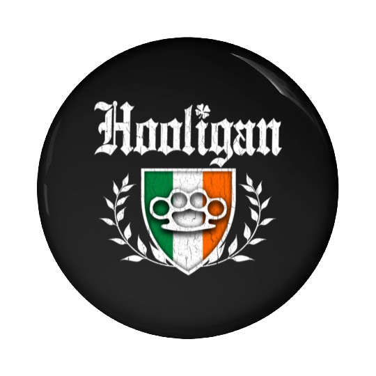 Irish Hooligan Crest vintage distressed look Pin Buttons