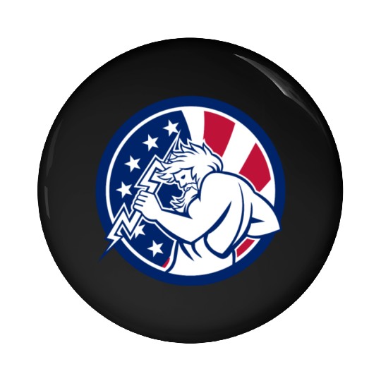 Zeus With Thunderbolt USA Flag Icon Pin Buttons
