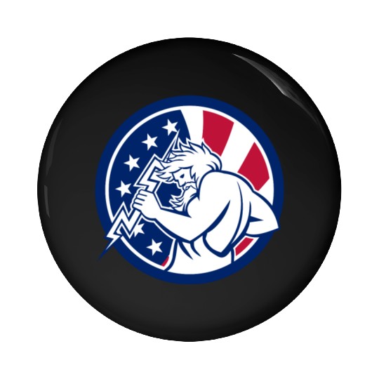 Zeus With Thunderbolt USA Flag Icon Pin Buttons