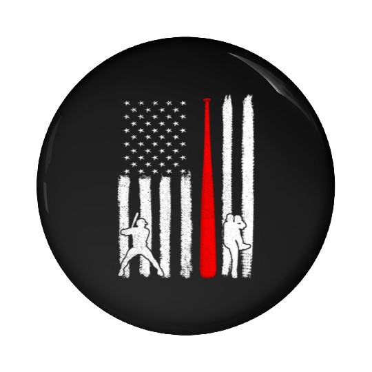 Baseball Pitcher Batter American Flag 4th of July Pin Buttons