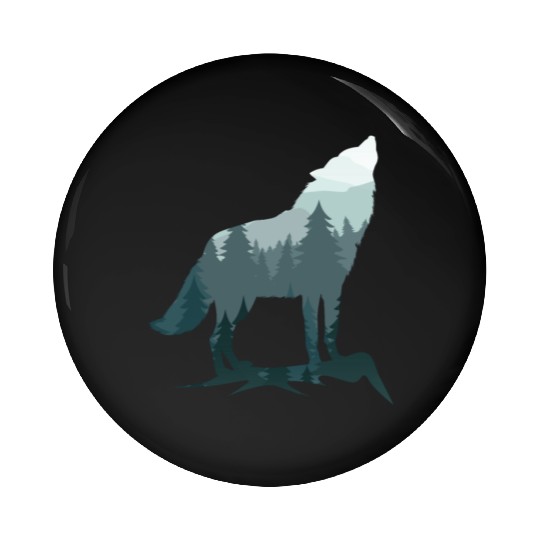 Lone Wolf Survives The Mountain Silhouette Art Pin Buttons