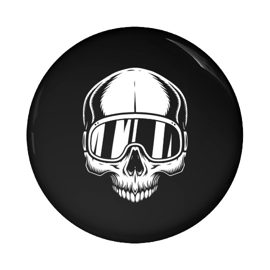 Skull with ski goggles, skiing, snowboarding Pin Buttons