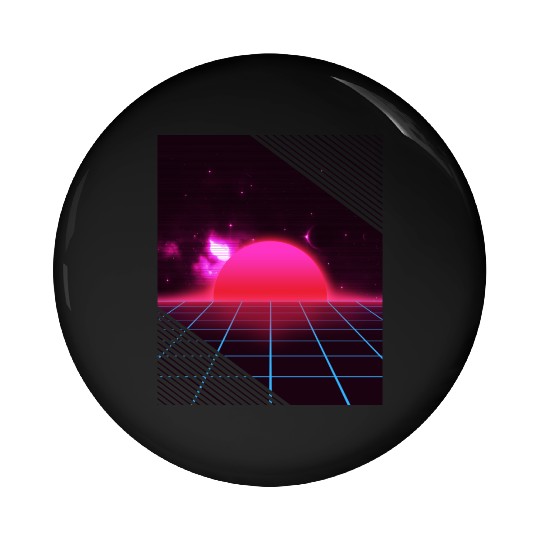 Sundown sunrise Scenery in a Retro 80s 90s Grid Pin Buttons