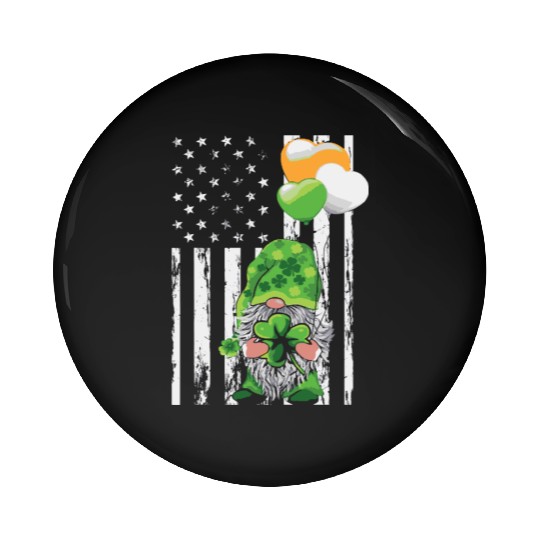 Gnomes Holding Shamrock American Flag Saint Patric Pin Buttons