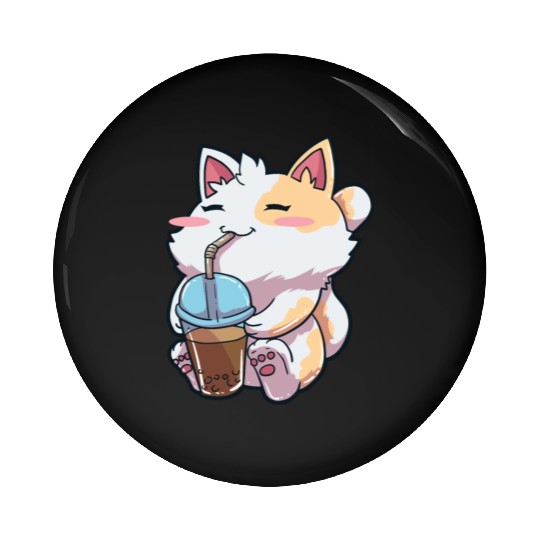 Cat Bubble Tea Anime Pin Buttons
