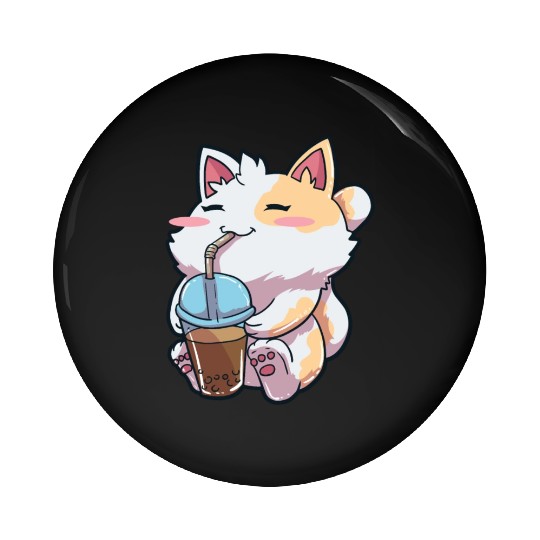 Cat Bubble Tea Anime Pin Buttons