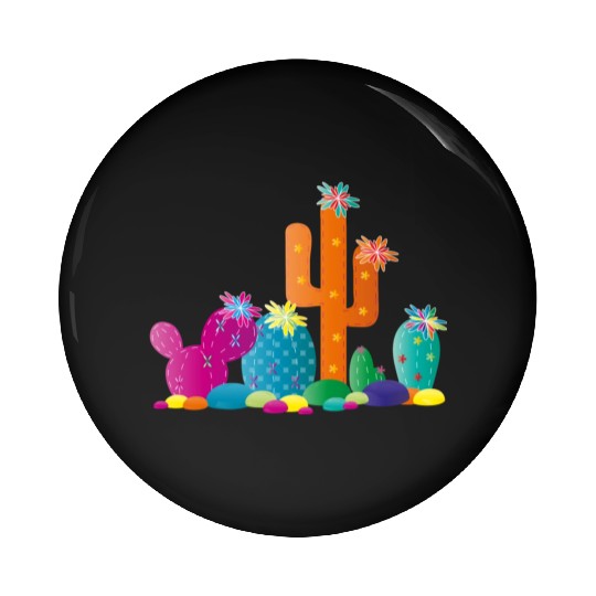 bright cactus rock garden with cactus flowers Pin Buttons