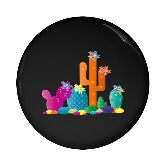 bright cactus rock garden with cactus flowers Pin Buttons