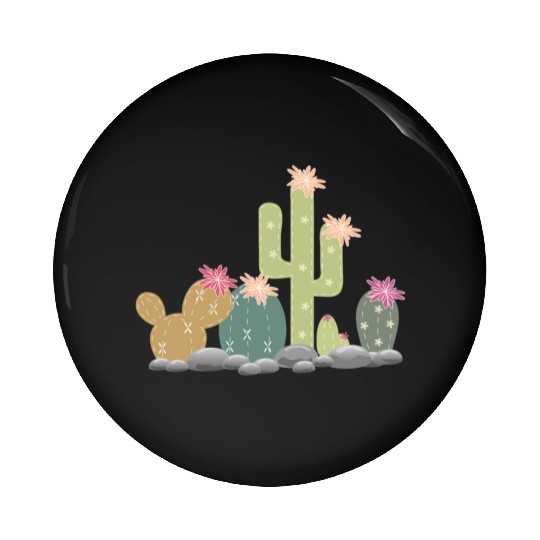 Cactus rock garden with different cacti Pin Buttons