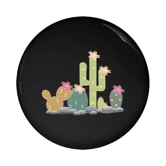 Cactus rock garden with different cacti Pin Buttons