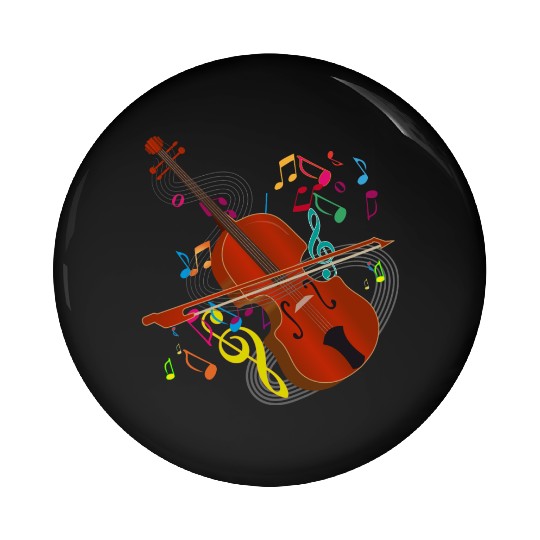 red-brown hand-drawn violin with notes Pin Buttons