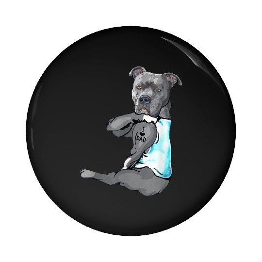 Funny Dog Pitbull I Love Dad Tattoo Pin Buttons Father