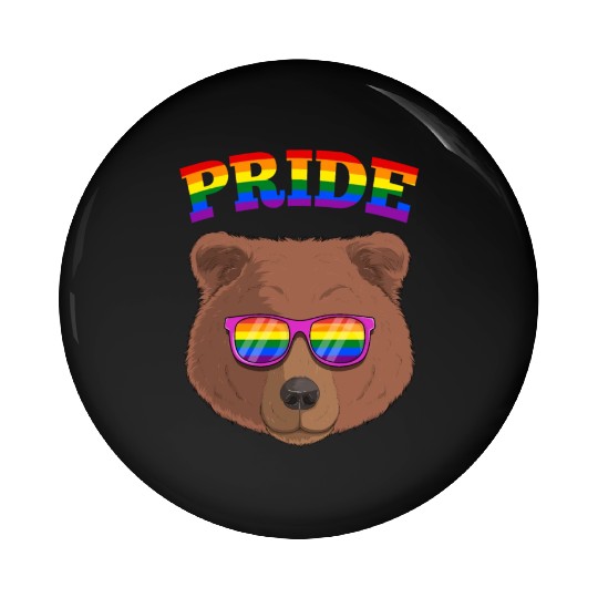 Gay Pride Grizzly Bear with LGBT Rainbow Pin Buttons