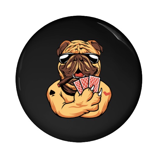 Dog Playing Poker Card Game For A Gambler Pin Buttons