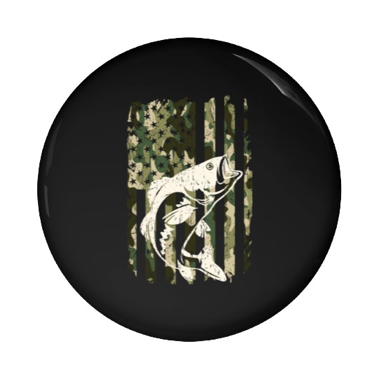 Camouflage American Flag Bass Fishing Pin Buttons