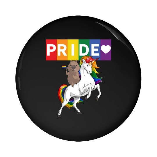 LGBT Gay Pride Wombat Riding Rainbow Unicorn Pin Buttons