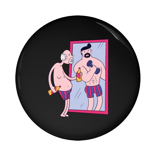 old man looking in the mirror sexy good looking Pin Buttons