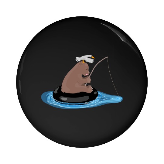 Cute bear cub fishing cartoon illustration Pin Buttons