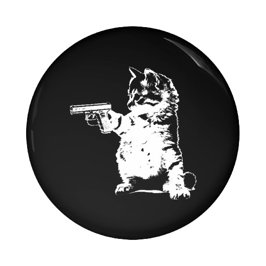 Gun Kitty Funny Cat Pin Buttons