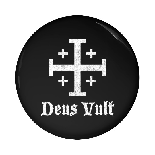 Deus Vult Crusader Shield Cross Pin Buttons