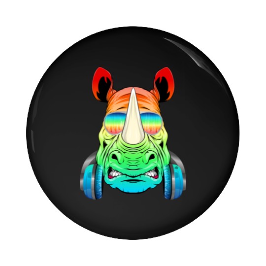 Rhino Rhinoceros Music DJ - Africa Collection Pin Buttons