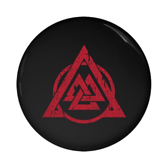 norse valknut triangle circle red distressed Pin Buttons