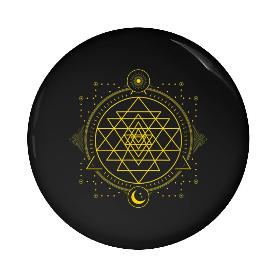 Sri Yantra Geometry Chakra Sun and Moon Pin Buttons