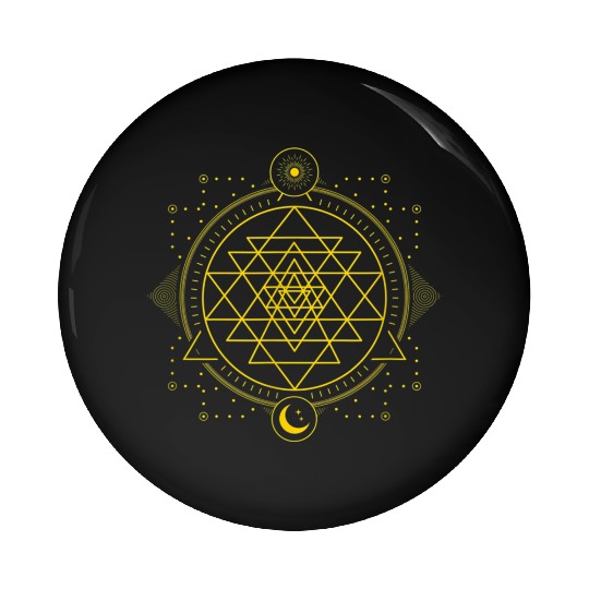 Sri Yantra Geometry Chakra Sun and Moon Pin Buttons