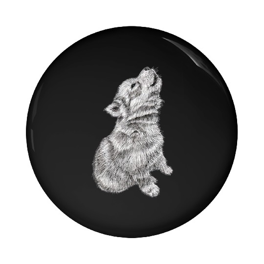 Cute Baby Howling Wolf Cub Sketch Pin Buttons