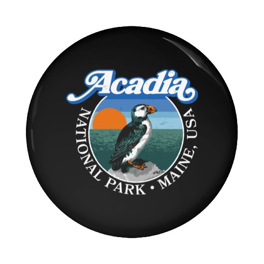 Retro Acadia National Park Vintage Maine Puffin Pin Buttons
