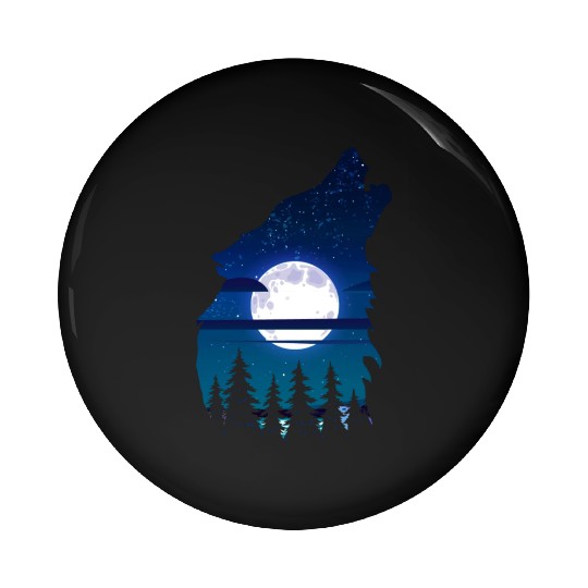 Howling wolf full moon forest howling wild Pin Buttons
