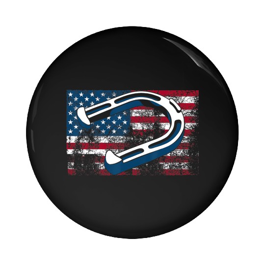 Cool Horseshoe Pitching USA Flag Funny US Pitcher Pin Buttons