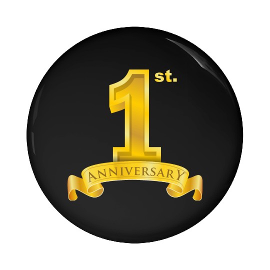 first 1st anniversary. big number and ribbon text Pin Buttons