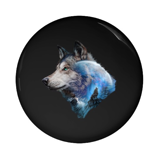 Wolf Moon Forest View Nature Pin Buttons