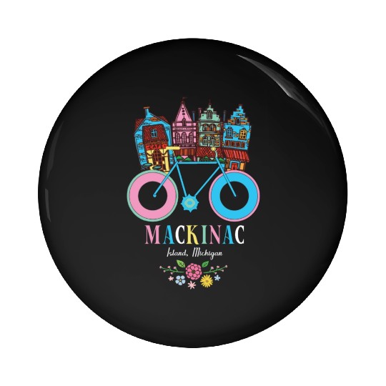 Mackinac Island Michigan Bike Art Pin Buttons