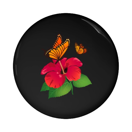 Hibiscus Flower and Monarch Butterfly Nature Pin Buttons