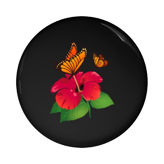 Hibiscus Flower and Monarch Butterfly Nature Pin Buttons