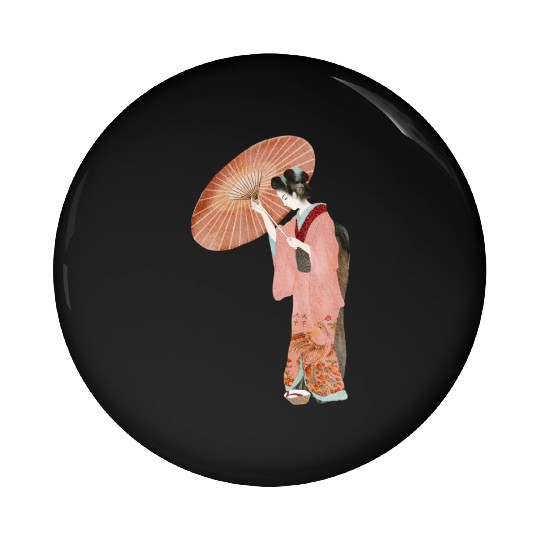 Japanese woman in kimono in a watercolor Pin Buttons