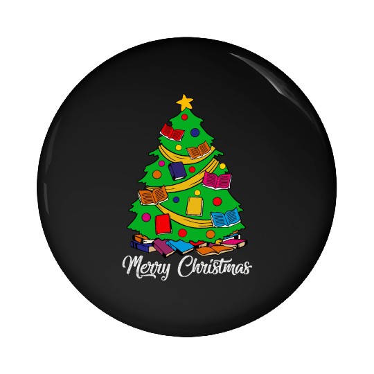 Merry Christmas Tree Love Reading Books Librarian Pin Buttons