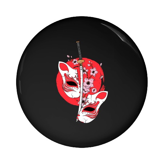 Kitsune mask Japanese sword Katana Japanese Pin Buttons