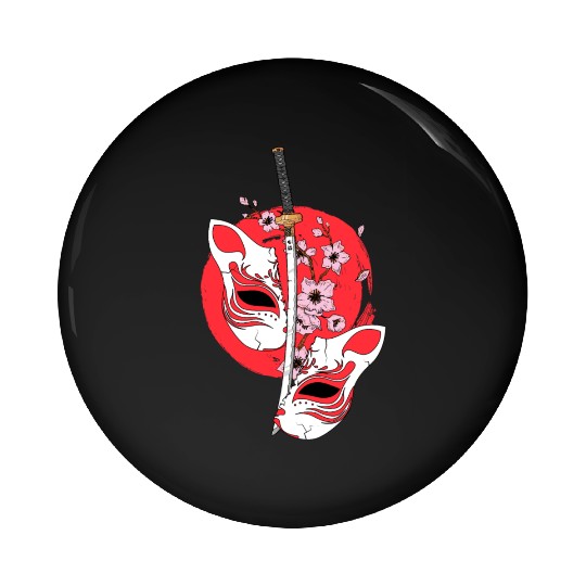 Kitsune mask Japanese sword Katana Japanese Pin Buttons