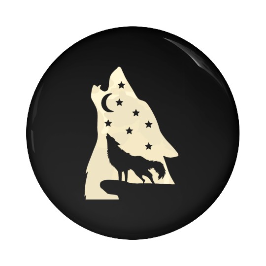 Wolf silhouette howling wolf moonlight Pin Buttons