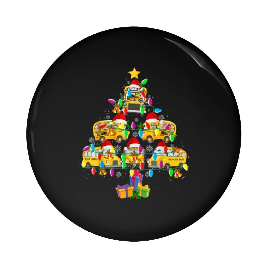 School Bus Christmas Tree Funny Santa Bus Driver Pin Buttons