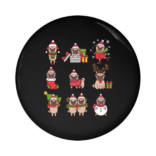 Christmas Pugs Cute Pug Lover Christmas Pin Buttons