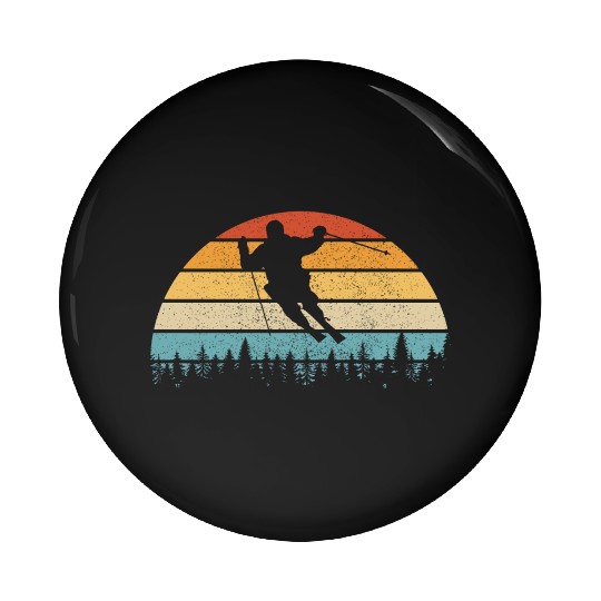 Vintage Sunset Skiing, Gift For Skiers Pin Buttons