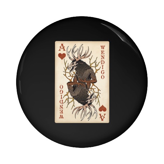Wendigo Playing Card - Ace of Hearts Cryptid Art Pin Buttons