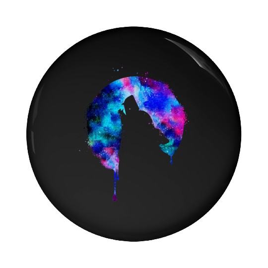 Howling wolf full moon wolves galaxy stars sky Pin Buttons