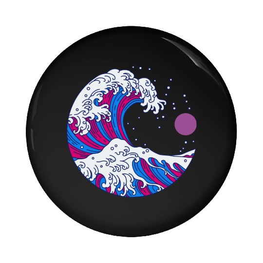 Circular Japanese Bi Wave. Bisexual Pride. Pin Buttons