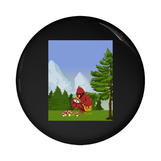 Cardinal Bird Foraging Collecting Mushrooms Pin Buttons